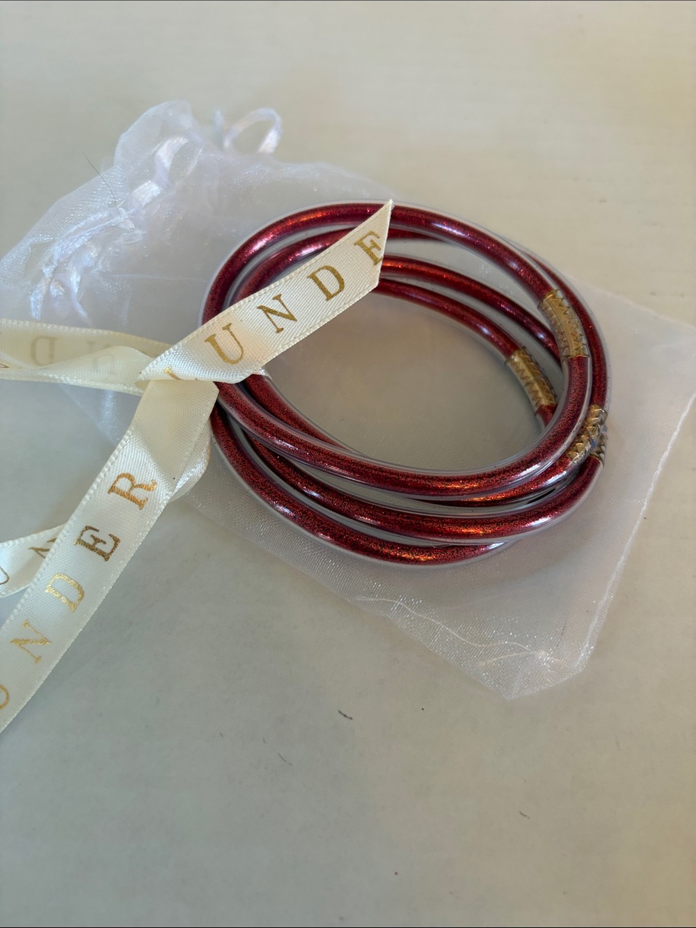 Plunder Metallic Red Coil Bracelet Set with Gold Accents